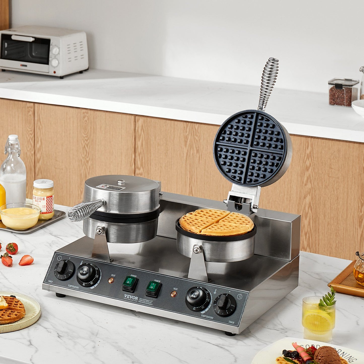 Commercial Waffle Maker, Dual-Head Round Waffle Baker Machine, 2460W Non-Stick Stainless Steel Belgian Waffle V952-SYBLSHFBJZYBC5B6EV3