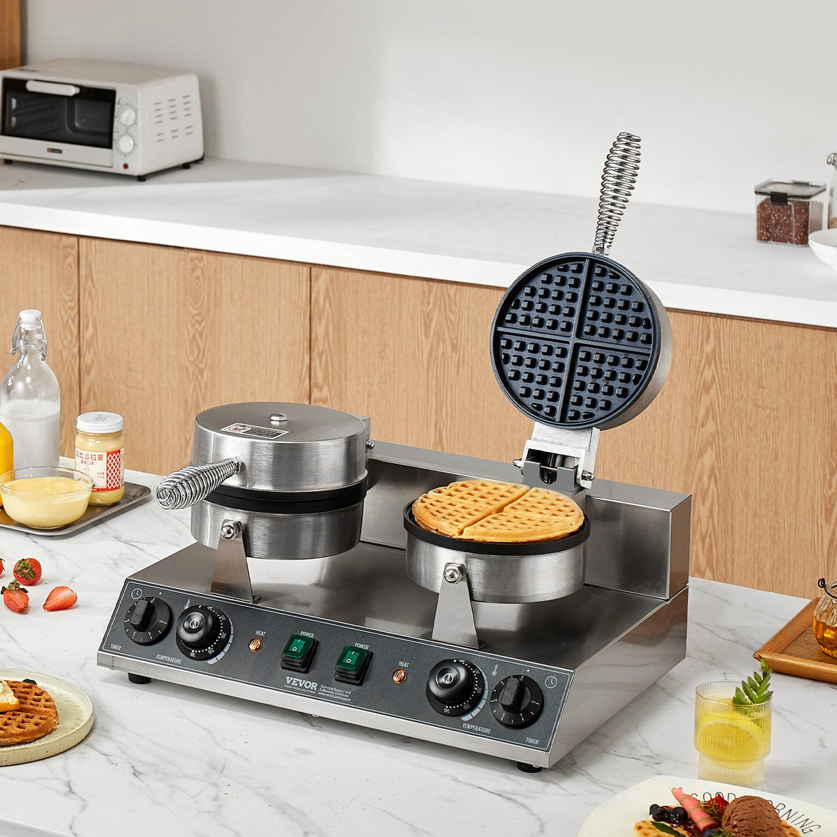 Commercial Waffle Maker, Dual-Head Round Waffle Baker Machine, 2460W Non-Stick Stainless Steel Belgian Waffle V952-SYBLSHFBJZYBC5B6EV3