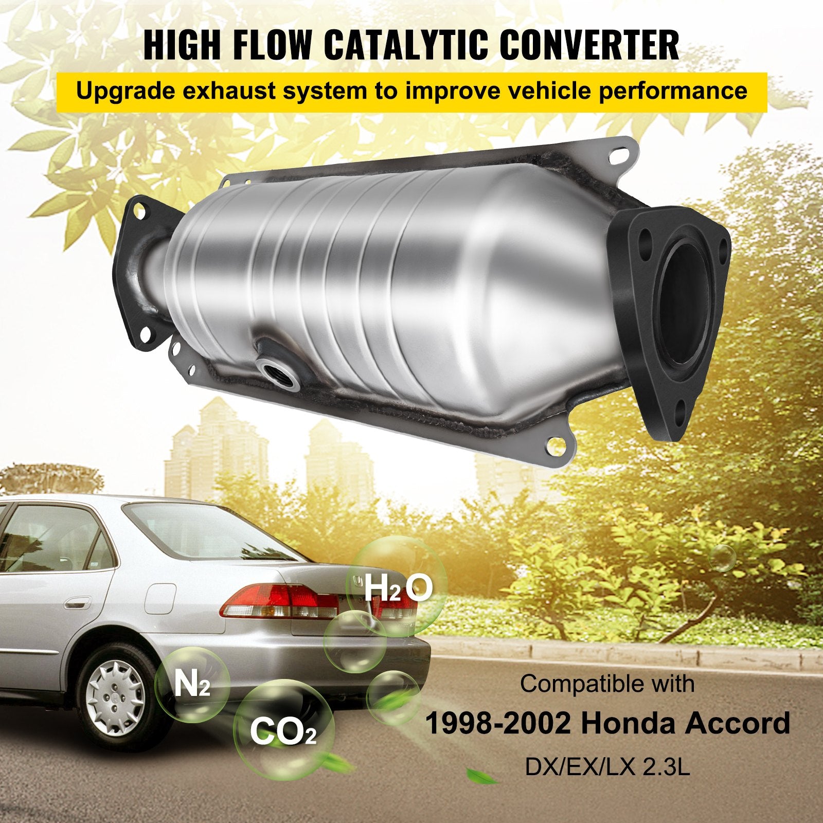 Catalytic Converter Compatible with 1998-2002 Honda Accord 2.3L, Direct-Fit High Flow Series Cat Converter, V952-SYCHQ98-02BTYG001V0