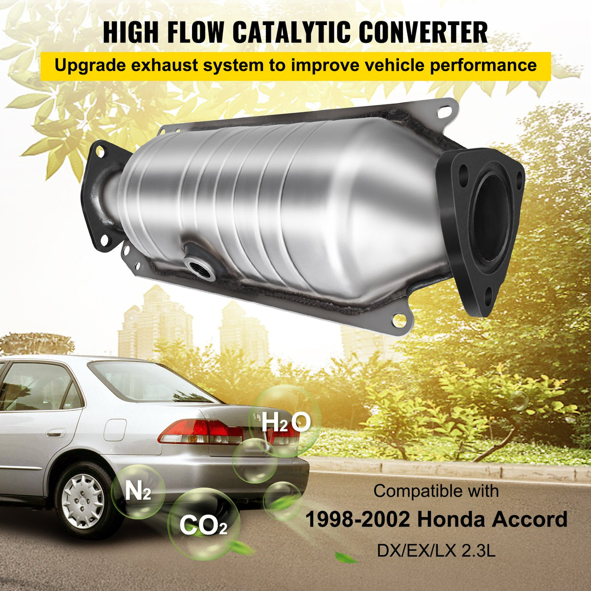Catalytic Converter Compatible with 1998-2002 Honda Accord 2.3L, Direct-Fit High Flow Series Cat Converter, V952-SYCHQ98-02BTYG001V0