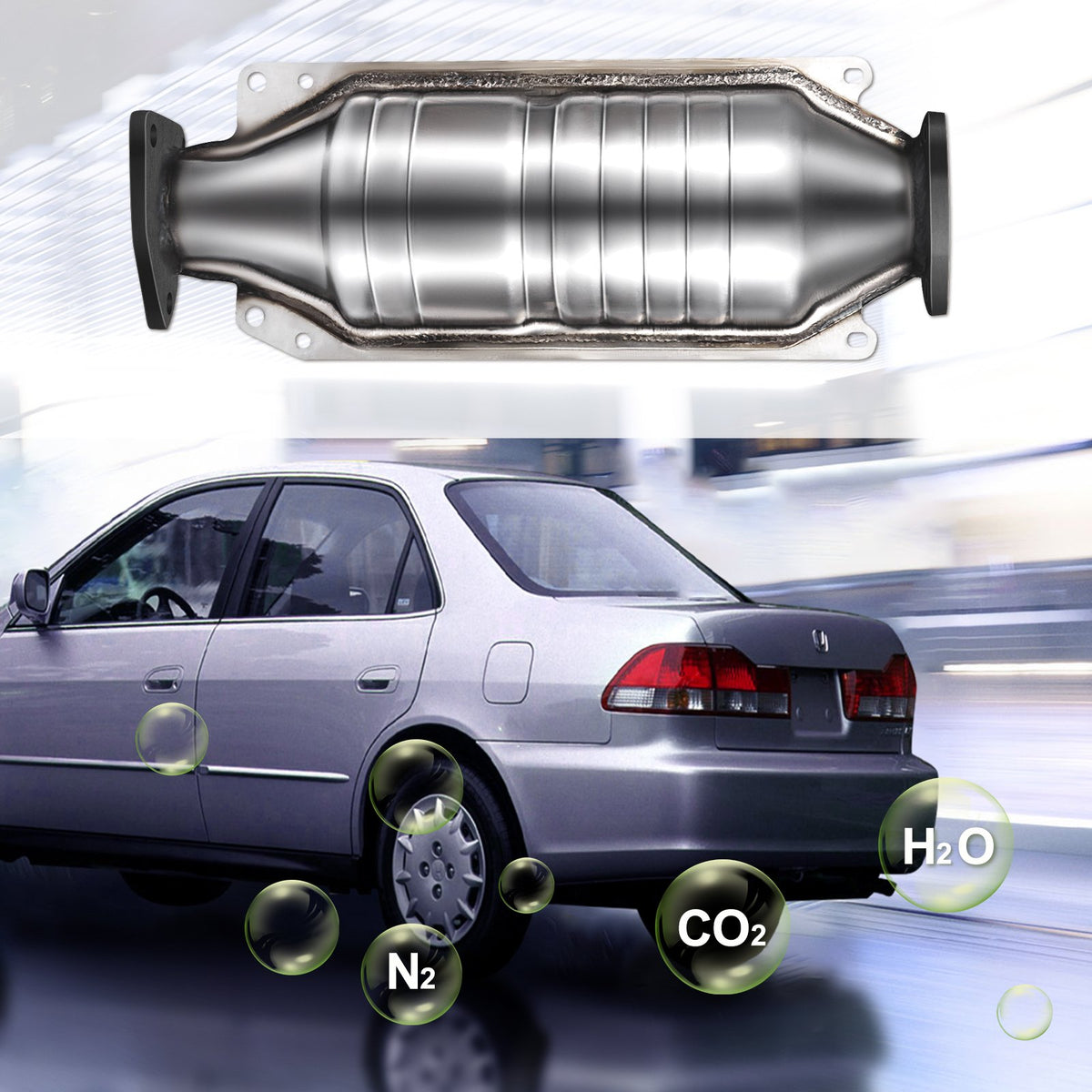 Catalytic Converter Compatible with 1998-2002 Honda Accord 2.3L, Direct-Fit High Flow Series Cat Converter, V952-SYCHQ98-02BTYG001V0
