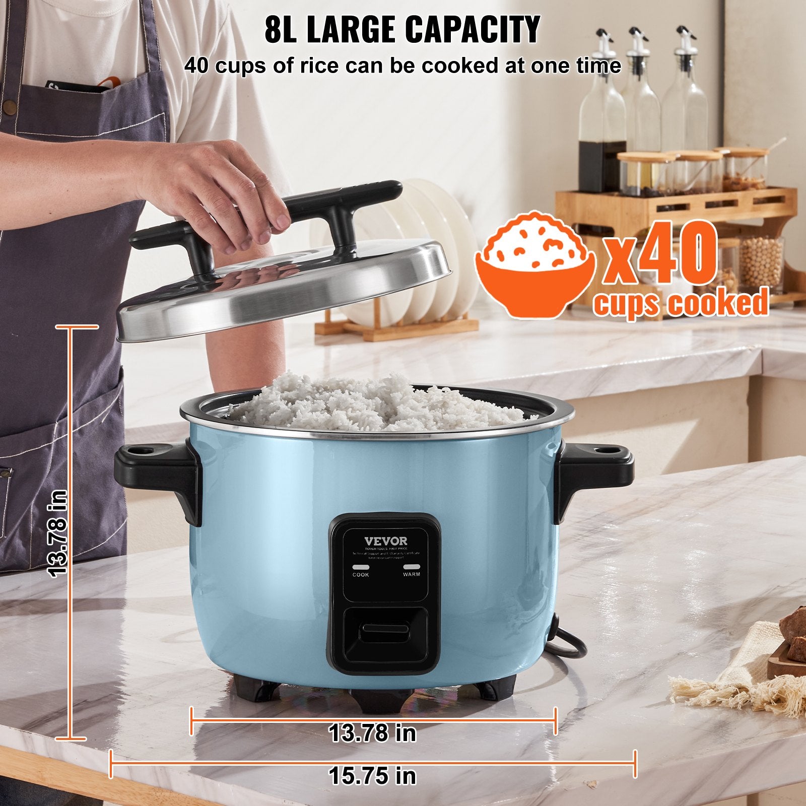 Commercial Rice Cooker, 40-Cup Rice Cooker, 8 Liter Large Rice Cooker and Warmer with Nonstick Inner Pot, V952-SYDFBFGS8LFGQJXTIV3