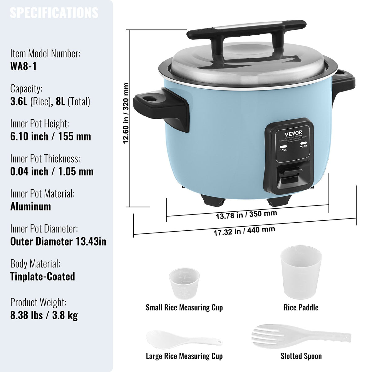 Commercial Rice Cooker, 40-Cup Rice Cooker, 8 Liter Large Rice Cooker and Warmer with Nonstick Inner Pot, V952-SYDFBFGS8LFGQJXTIV3