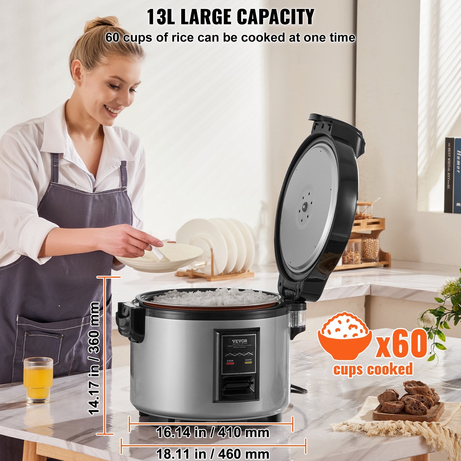 Commercial Rice Cooker 60-Cup Non-Stick Pot 13L 12H Keep Warm Restaurant V952-SYDFBLGS13LLIE3JYV3