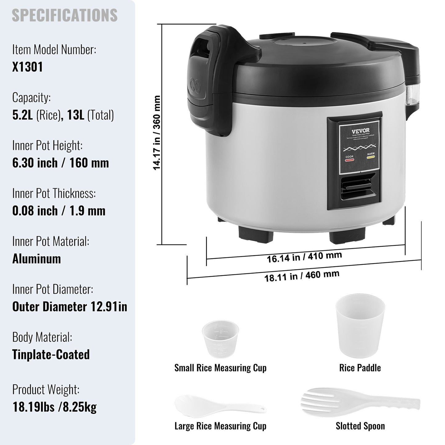 Commercial Rice Cooker 60-Cup Non-Stick Pot 13L 12H Keep Warm Restaurant V952-SYDFBLGS13LLIE3JYV3