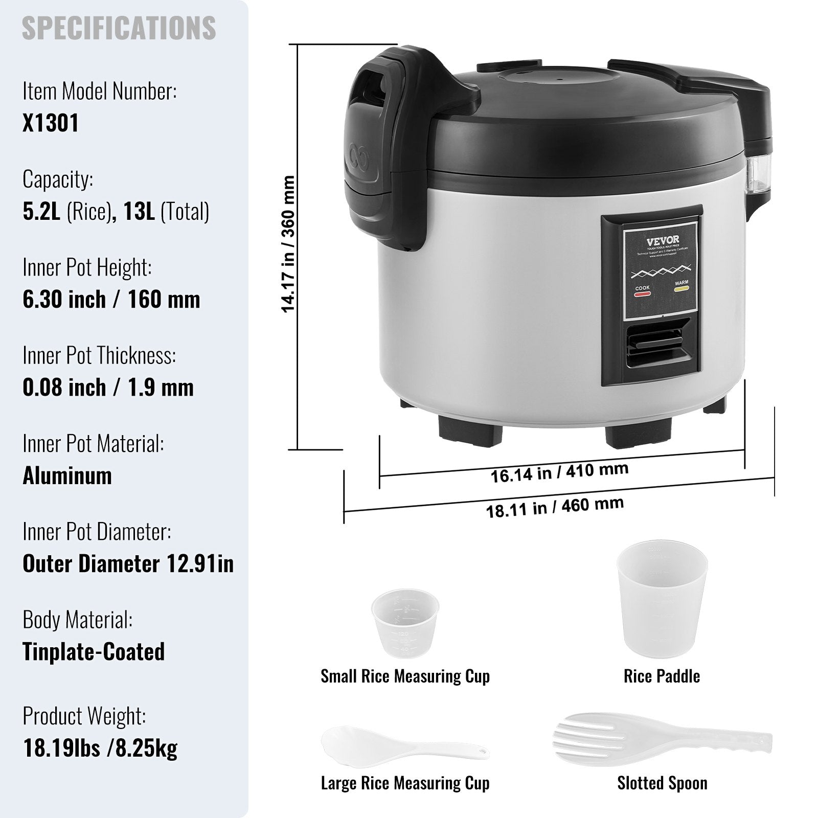 Commercial Rice Cooker 60-Cup Non-Stick Pot 13L 12H Keep Warm Restaurant V952-SYDFBLGS13LLIE3JYV3