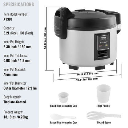 Commercial Rice Cooker 60-Cup Non-Stick Pot 13L 12H Keep Warm Restaurant V952-SYDFBLGS13LLIE3JYV3