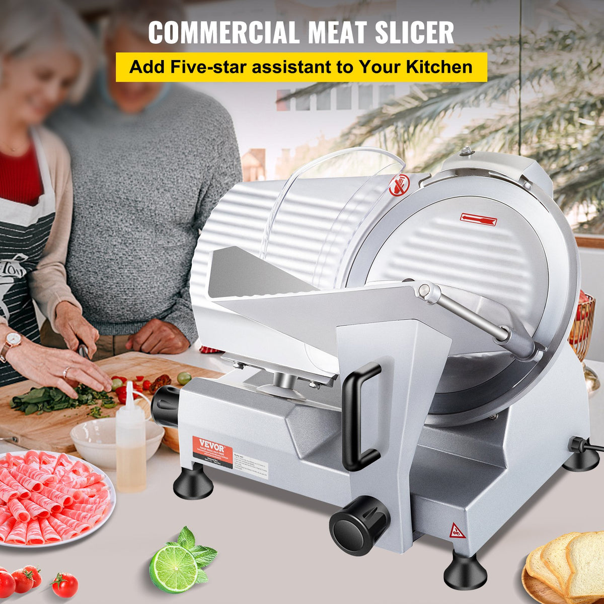 Commercial Meat Slicer, 240W Electric Deli Food Slicer, 10 inch Carbon Steel Blade Electric Food Slicer, V952-SYDRQPJ240W1ZUOPAV3