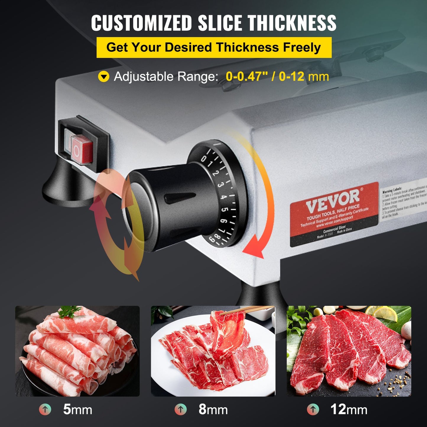 Commercial Meat Slicer, 240W Electric Deli Food Slicer, 10 inch Carbon Steel Blade Electric Food Slicer, V952-SYDRQPJ240W1ZUOPAV3