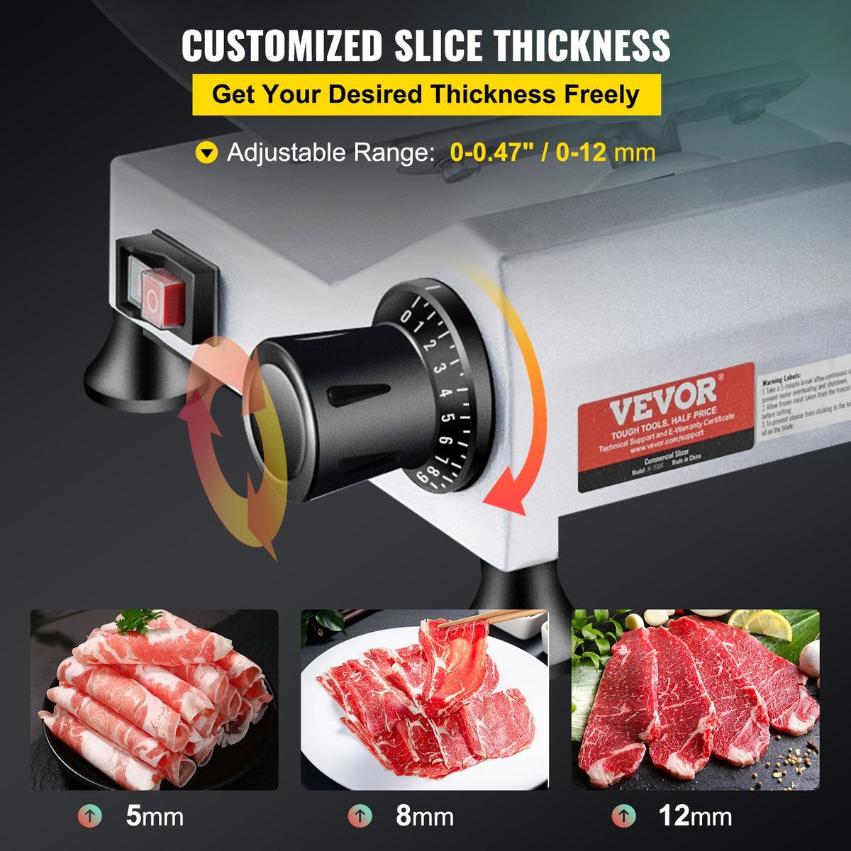 Commercial Meat Slicer, 240W Electric Deli Food Slicer, 10 inch Carbon Steel Blade Electric Food Slicer, V952-SYDRQPJ240W1ZUOPAV3