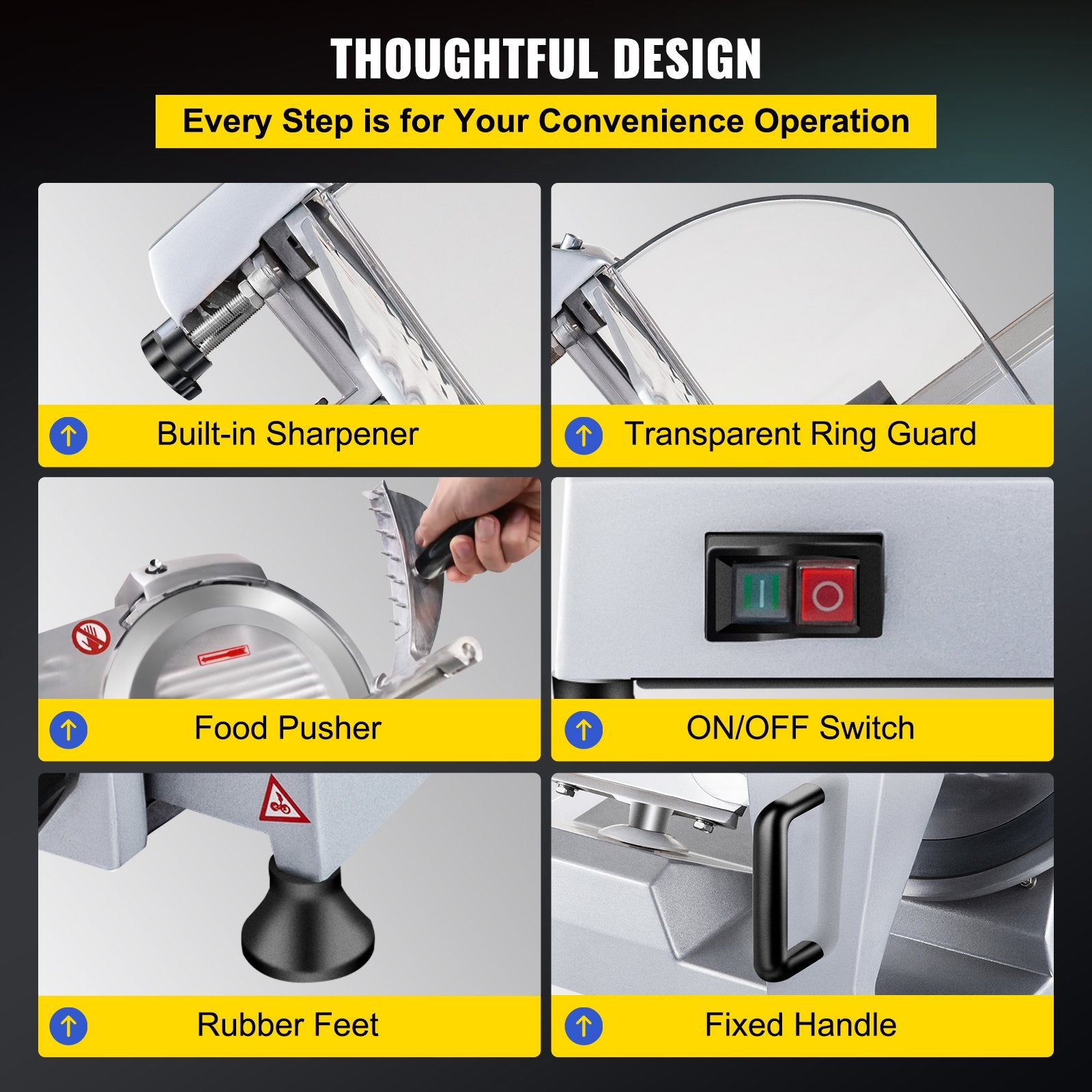 Commercial Meat Slicer, 240W Electric Deli Food Slicer, 10 inch Carbon Steel Blade Electric Food Slicer, V952-SYDRQPJ240W1ZUOPAV3