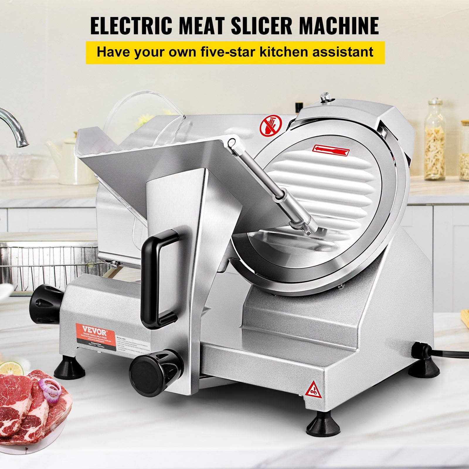 Commercial Meat Slicer, 200W Electric Deli Food Slicer, 350-400RPM Meat Slicer with 8" Carbon Steel Blade, 0 V952-SYDRQPJ240W8WB31UV3