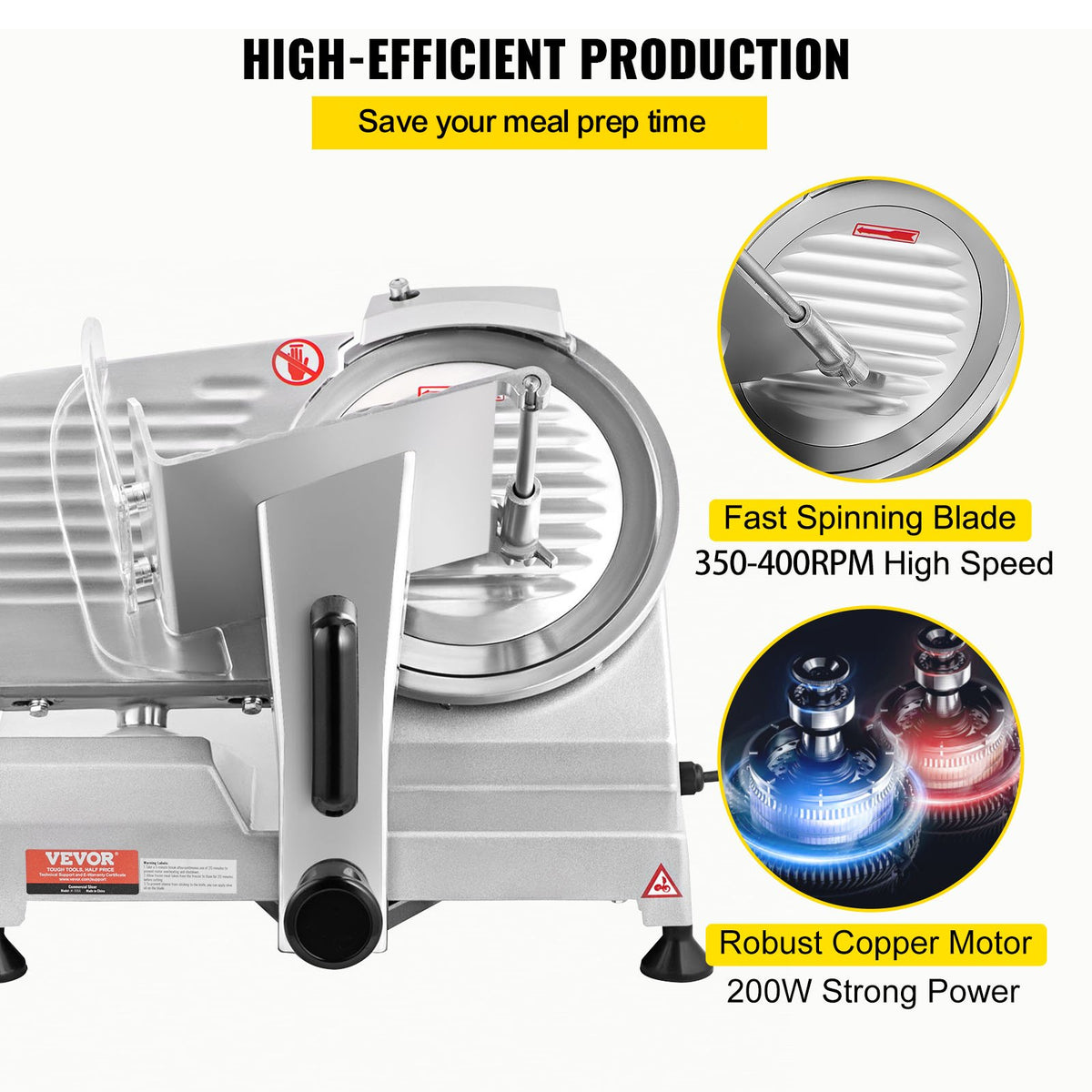 Commercial Meat Slicer, 200W Electric Deli Food Slicer, 350-400RPM Meat Slicer with 8" Carbon Steel Blade, 0 V952-SYDRQPJ240W8WB31UV3