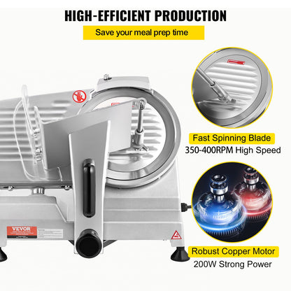 Commercial Meat Slicer, 200W Electric Deli Food Slicer, 350-400RPM Meat Slicer with 8" Carbon Steel Blade, 0 V952-SYDRQPJ240W8WB31UV3
