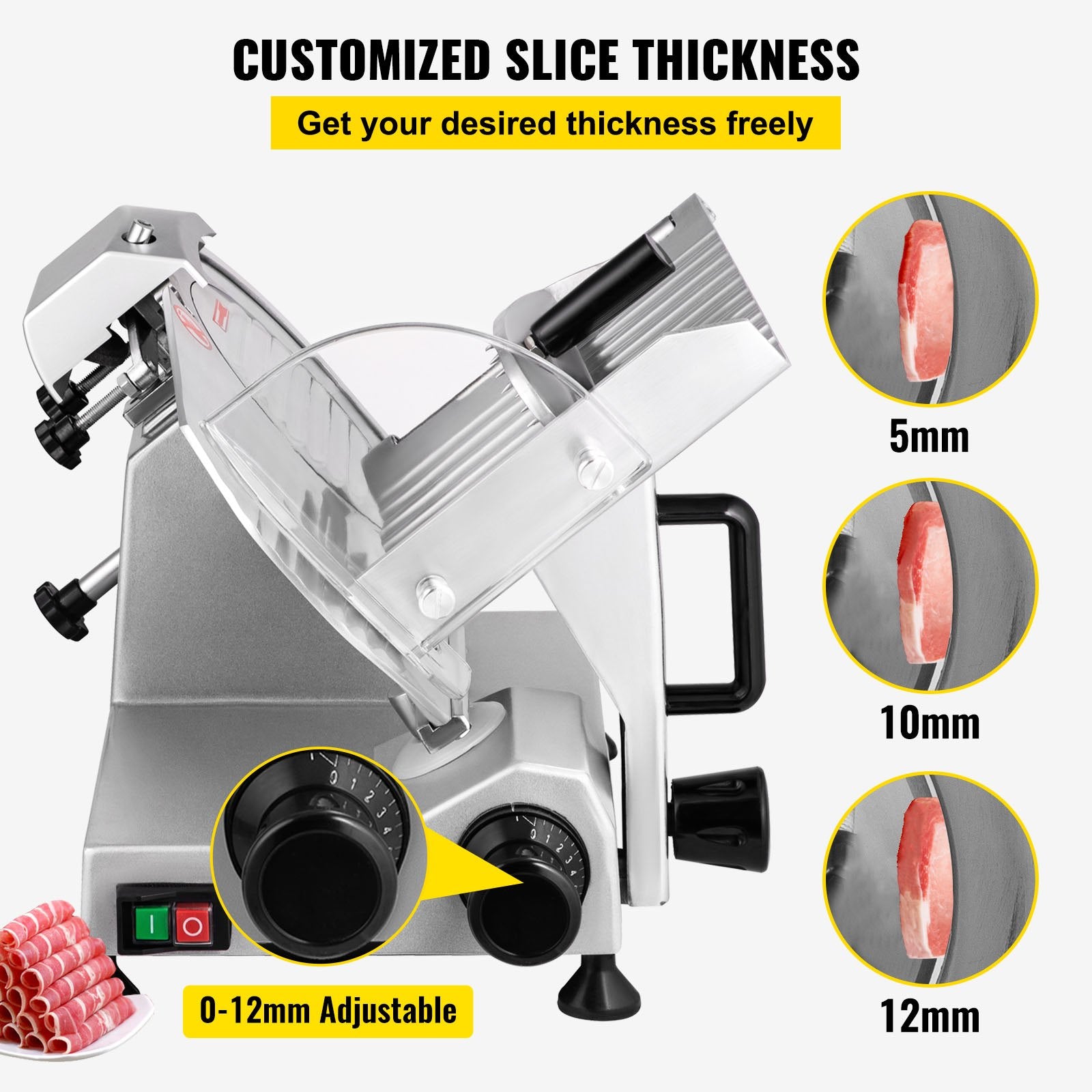 Commercial Meat Slicer, 200W Electric Deli Food Slicer, 350-400RPM Meat Slicer with 8" Carbon Steel Blade, 0 V952-SYDRQPJ240W8WB31UV3