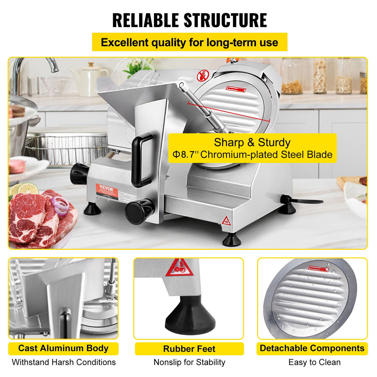 Commercial Meat Slicer, 200W Electric Deli Food Slicer, 350-400RPM Meat Slicer with 8" Carbon Steel Blade, 0 V952-SYDRQPJ240W8WB31UV3