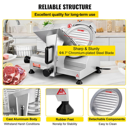 Commercial Meat Slicer, 200W Electric Deli Food Slicer, 350-400RPM Meat Slicer with 8" Carbon Steel Blade, 0 V952-SYDRQPJ240W8WB31UV3