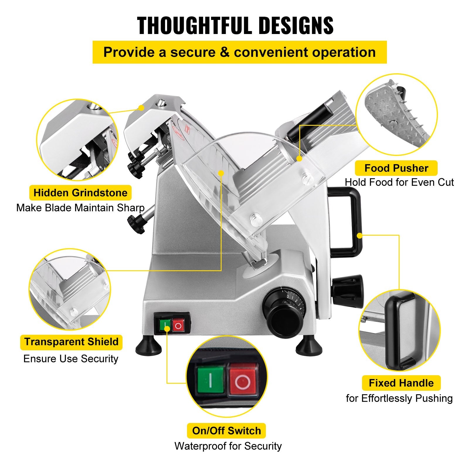 Commercial Meat Slicer, 200W Electric Deli Food Slicer, 350-400RPM Meat Slicer with 8" Carbon Steel Blade, 0 V952-SYDRQPJ240W8WB31UV3