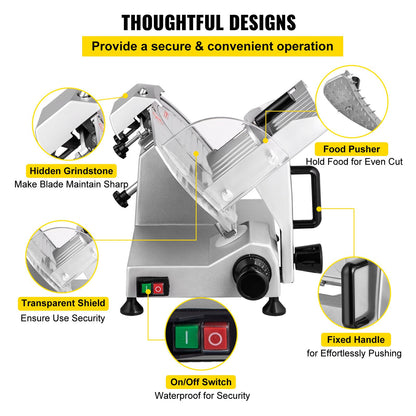 Commercial Meat Slicer, 200W Electric Deli Food Slicer, 350-400RPM Meat Slicer with 8" Carbon Steel Blade, 0 V952-SYDRQPJ240W8WB31UV3