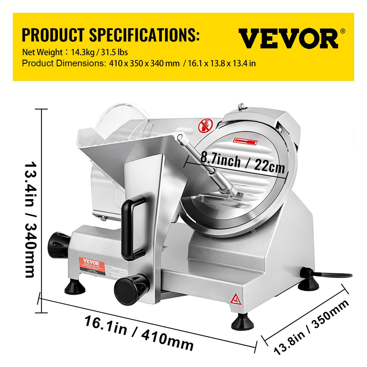 Commercial Meat Slicer, 200W Electric Deli Food Slicer, 350-400RPM Meat Slicer with 8" Carbon Steel Blade, 0 V952-SYDRQPJ240W8WB31UV3