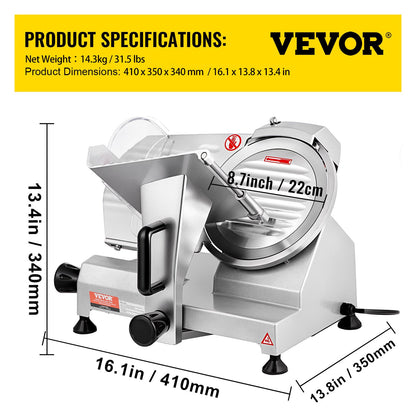 Commercial Meat Slicer, 200W Electric Deli Food Slicer, 350-400RPM Meat Slicer with 8" Carbon Steel Blade, 0 V952-SYDRQPJ240W8WB31UV3