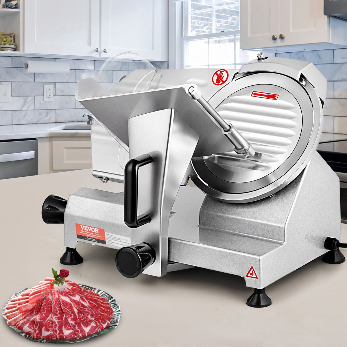 Commercial Meat Slicer, 200W Electric Deli Food Slicer, 350-400RPM Meat Slicer with 8" Carbon Steel Blade, 0 V952-SYDRQPJ240W8WB31UV3