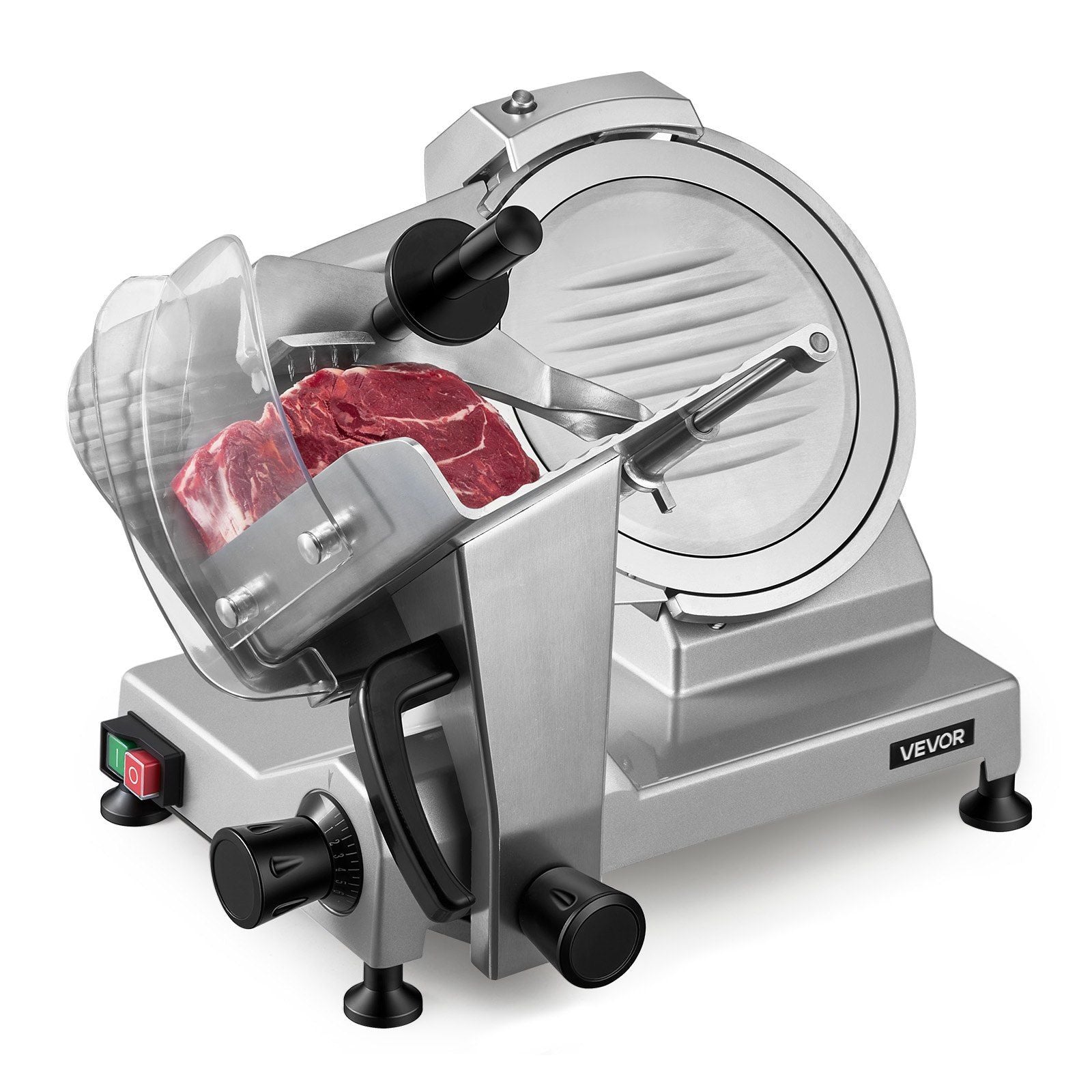 Commercial Meat Slicer, 240W Electric Deli Food Slicer with 250mm Carbon Steel Blade, Built-In Sharpener & V952-SYDRQPJ240WBNE2JB001V3