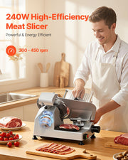 Commercial Meat Slicer, 240W Electric Deli Food Slicer with 250mm Carbon Steel Blade, Built-In Sharpener & V952-SYDRQPJ240WBNE2JB001V3