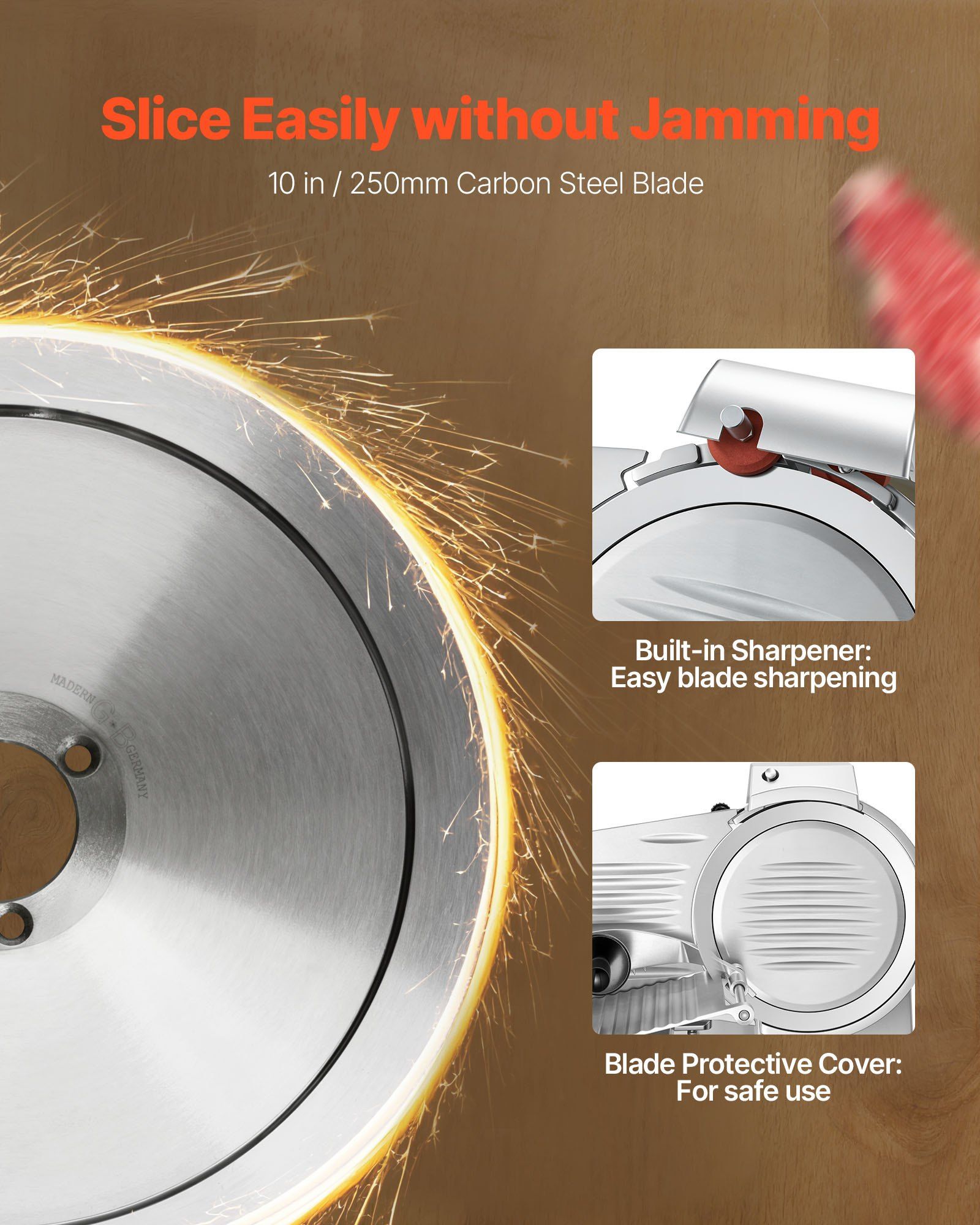 Commercial Meat Slicer, 240W Electric Deli Food Slicer with 250mm Carbon Steel Blade, Built-In Sharpener & V952-SYDRQPJ240WBNE2JB001V3