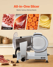 Commercial Meat Slicer, 240W Electric Deli Food Slicer with 250mm Carbon Steel Blade, Built-In Sharpener & V952-SYDRQPJ240WBNE2JB001V3