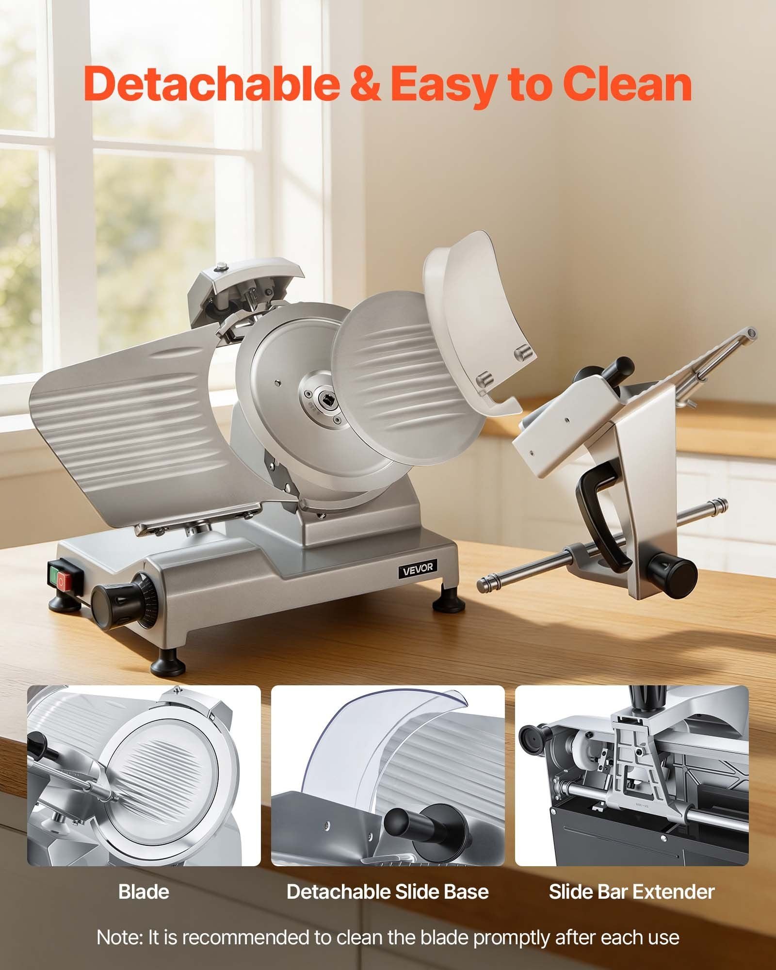 Commercial Meat Slicer, 240W Electric Deli Food Slicer with 250mm Carbon Steel Blade, Built-In Sharpener & V952-SYDRQPJ240WBNE2JB001V3