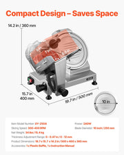 Commercial Meat Slicer, 240W Electric Deli Food Slicer with 250mm Carbon Steel Blade, Built-In Sharpener & V952-SYDRQPJ240WBNE2JB001V3
