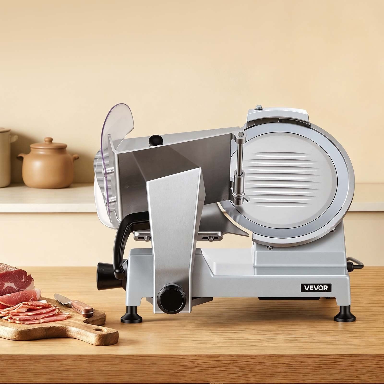 Commercial Meat Slicer, 240W Electric Deli Food Slicer with 250mm Carbon Steel Blade, Built-In Sharpener & V952-SYDRQPJ240WBNE2JB001V3