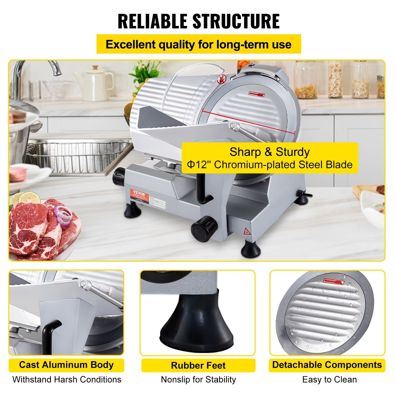 Commercial Meat Slicer, 320W Electric Deli Food Slicer, 12 inch Carbon Steel Blade Electric Food Slicer, V952-SYDRQPJ250W1ZKZOVV3
