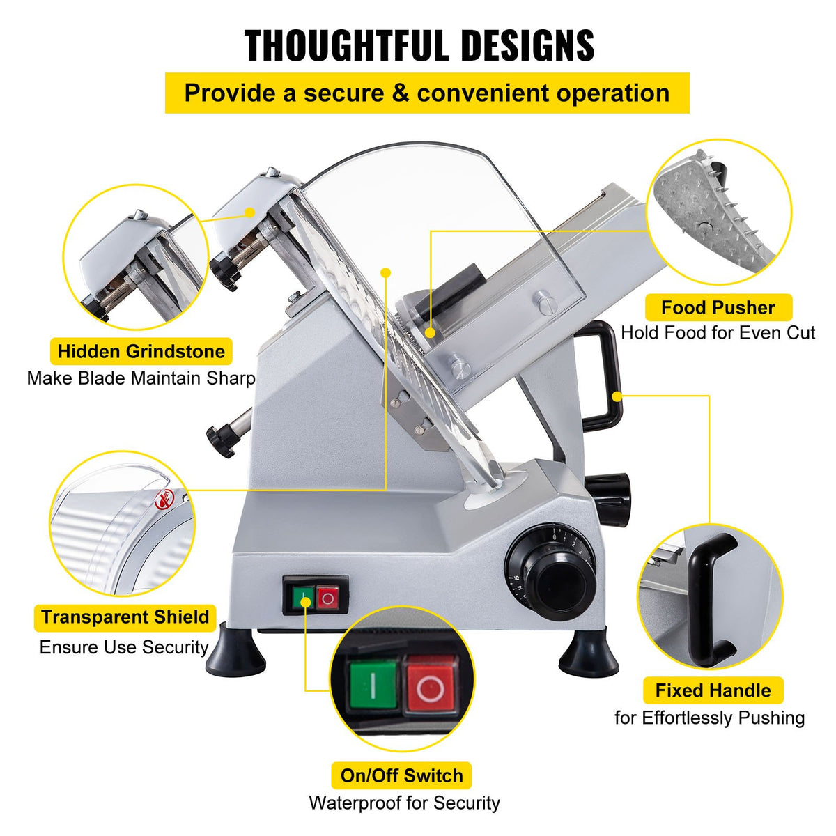 Commercial Meat Slicer, 320W Electric Deli Food Slicer, 12 inch Carbon Steel Blade Electric Food Slicer, V952-SYDRQPJ250W1ZKZOVV3