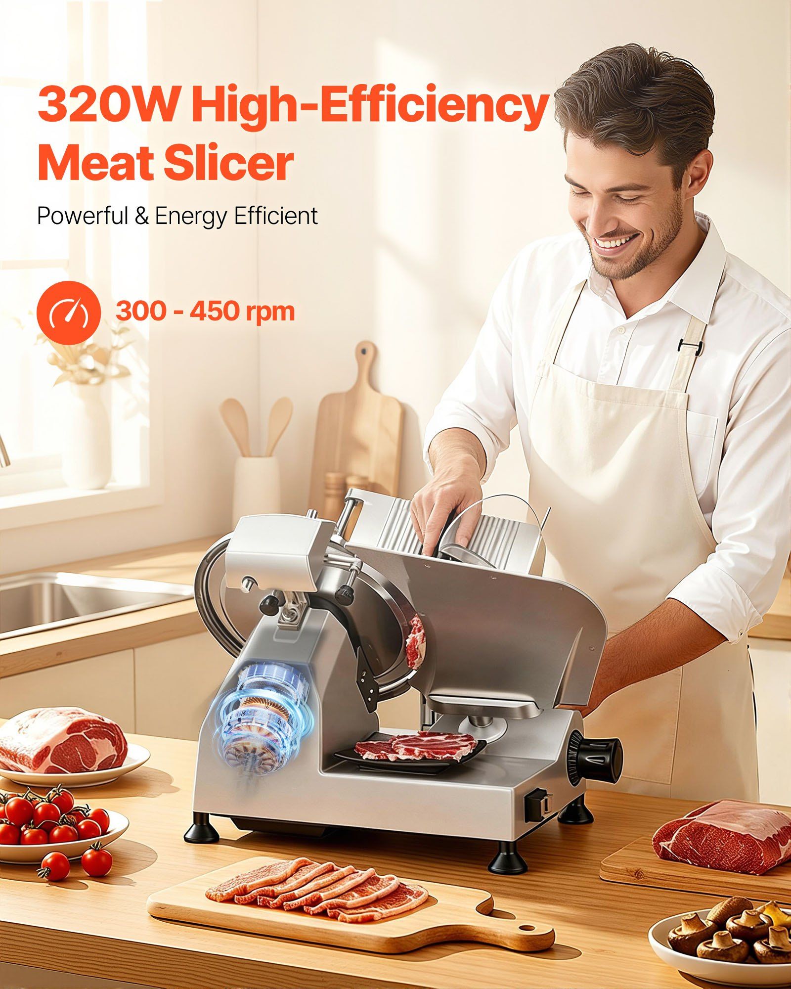 Commercial Meat Slicer, 320W Electric Deli Food Slicer with 300mm Carbon Steel Blade, Built-In Sharpener & V952-SYDRQPJ320WBFUZ7V001V3