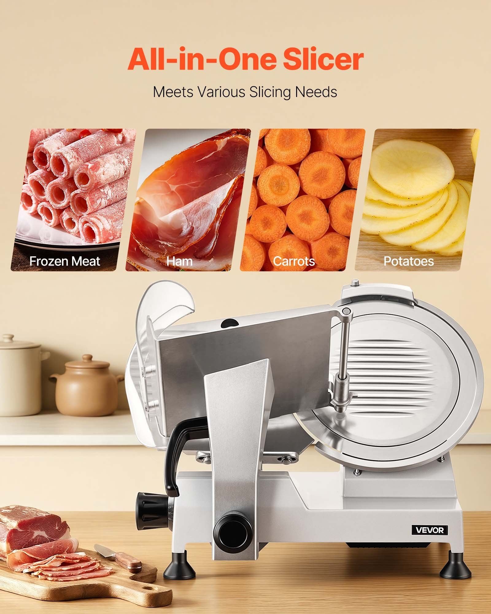 Commercial Meat Slicer, 320W Electric Deli Food Slicer with 300mm Carbon Steel Blade, Built-In Sharpener & V952-SYDRQPJ320WBFUZ7V001V3