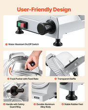 Commercial Meat Slicer, 320W Electric Deli Food Slicer with 300mm Carbon Steel Blade, Built-In Sharpener & V952-SYDRQPJ320WBFUZ7V001V3