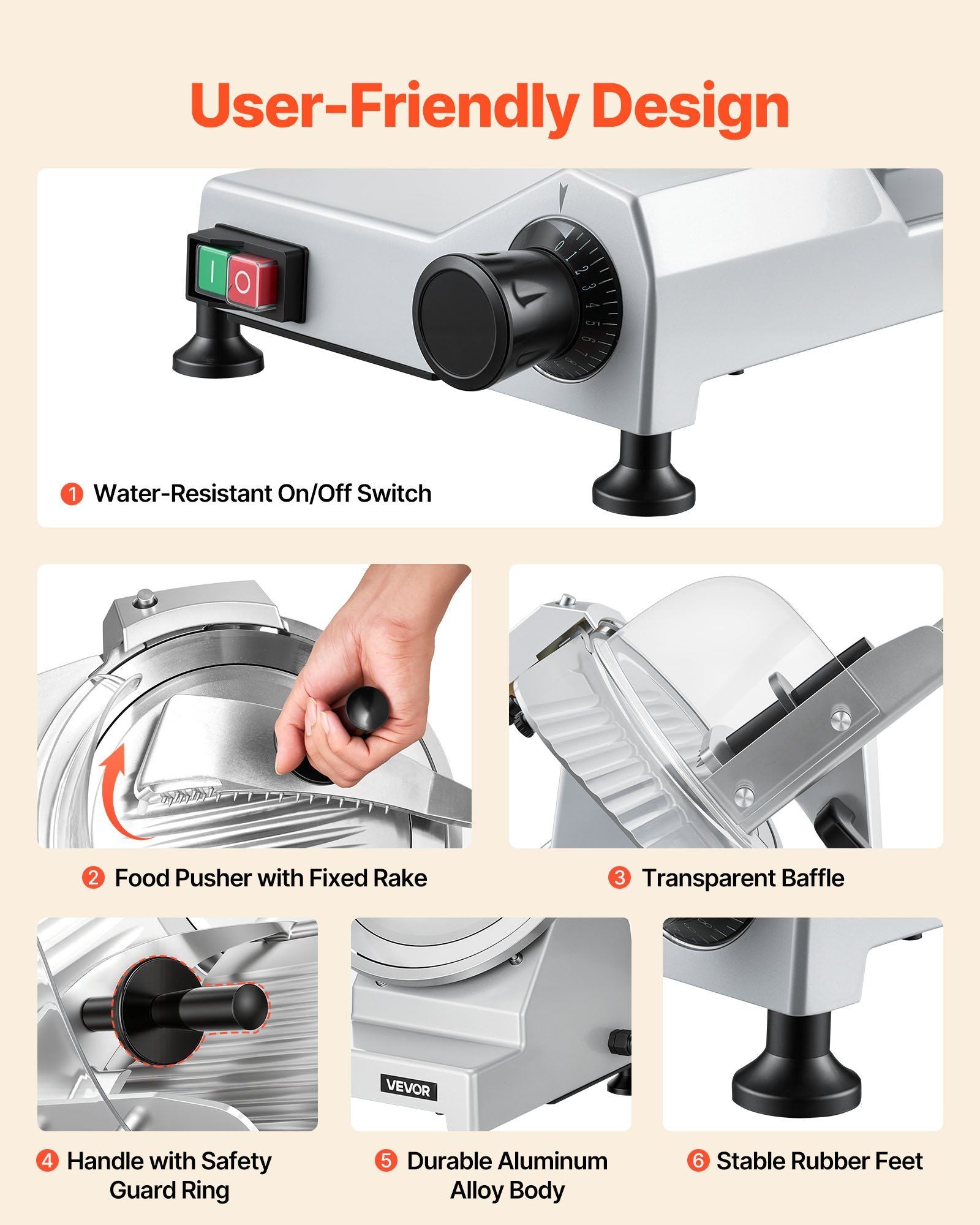 Commercial Meat Slicer, 320W Electric Deli Food Slicer with 300mm Carbon Steel Blade, Built-In Sharpener & V952-SYDRQPJ320WBFUZ7V001V3