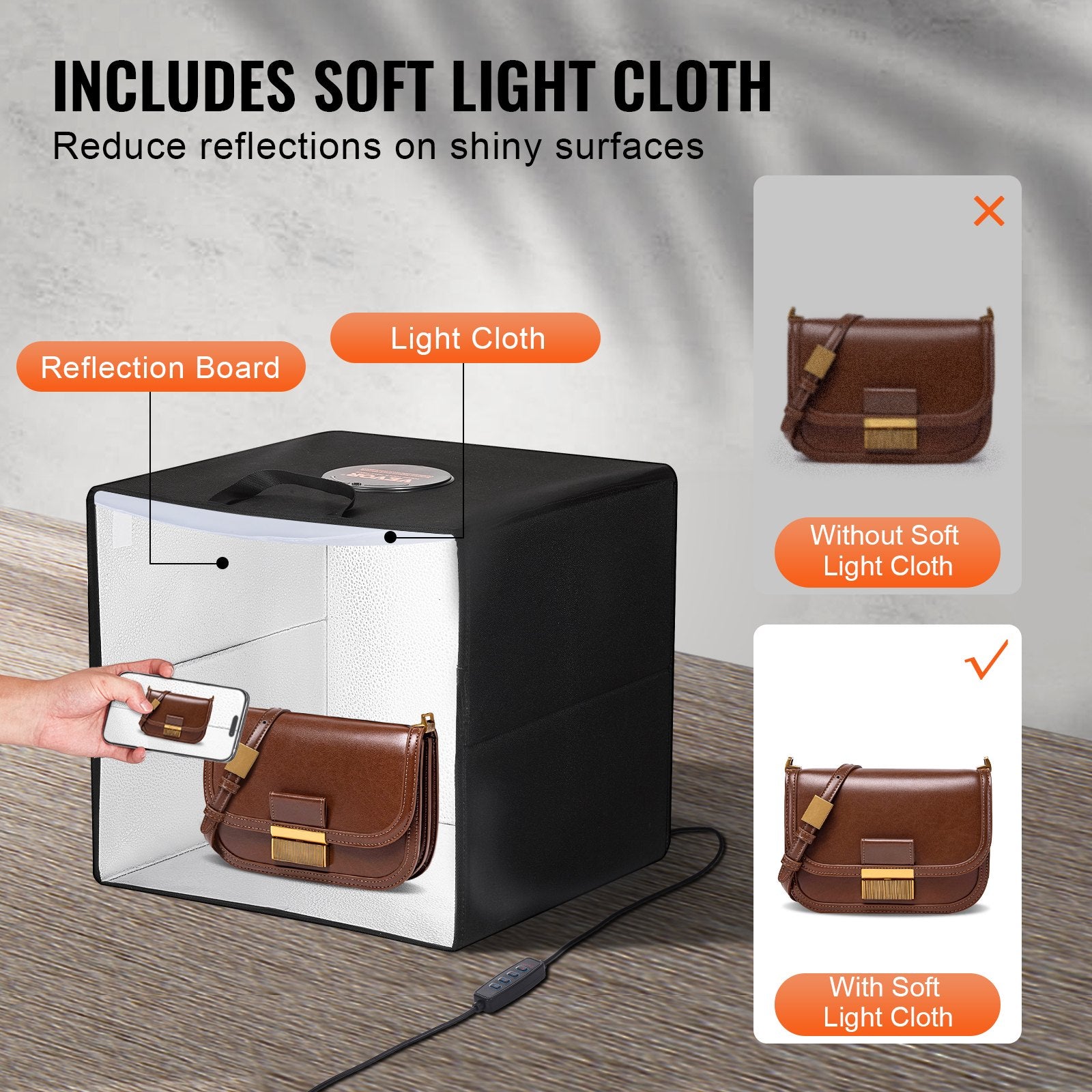 Photo Studio Light Box 3000-5600K 6 Double-Sided Color Backdrops, 31.5 x 31 x 31 cm V952-SYDXNJBH12IN5FUDGV9