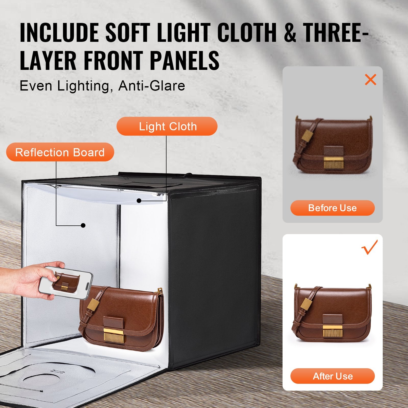 Photo Studio Light Box 3000-5600K Adjustable 3 Color Temperatures, 50.5 x 48.5 x 49.5 cm V952-SYDXNJBH20IN0IEYAV3