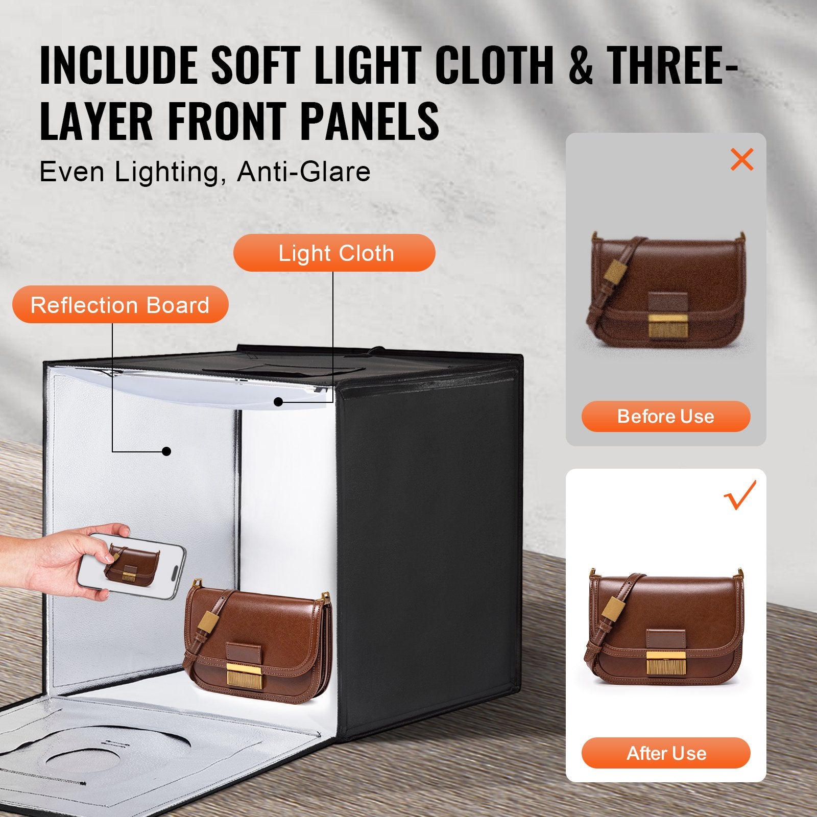Photo Studio Light Box 3000-5600K Adjustable 3 Color Temperatures, 60 x 59 x 60 cm V952-SYDXNJBH24IN272CMV3