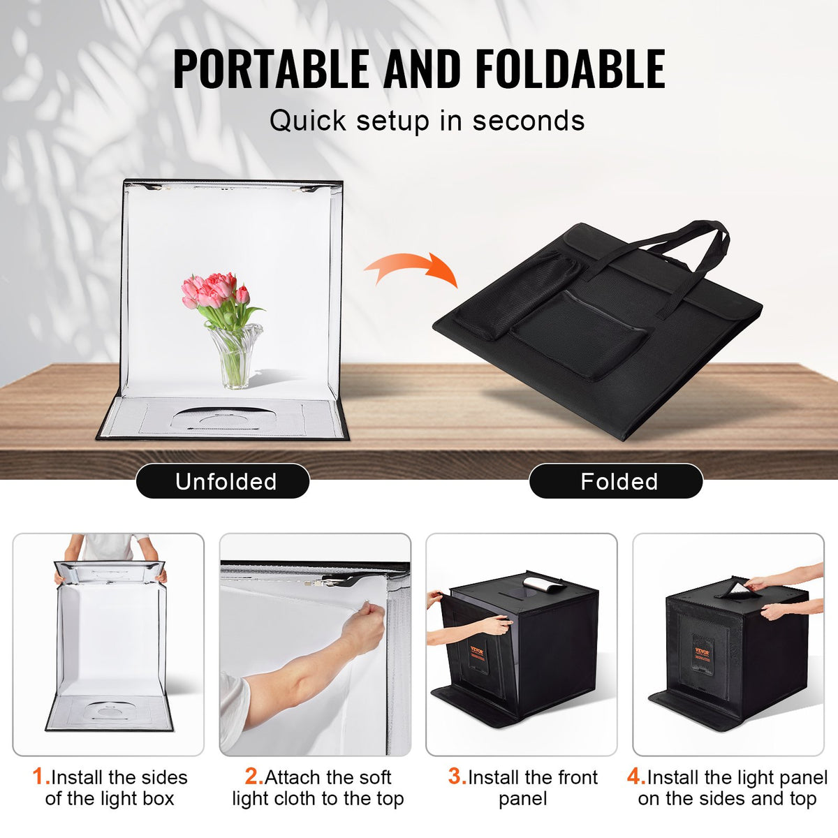Photo Studio Light Box 3000-5600K Adjustable 3 Color Temperatures, 60 x 59 x 60 cm V952-SYDXNJBH24IN272CMV3