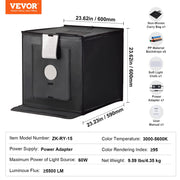 Photo Studio Light Box 3000-5600K Adjustable 3 Color Temperatures, 60 x 59 x 60 cm V952-SYDXNJBH24IN272CMV3