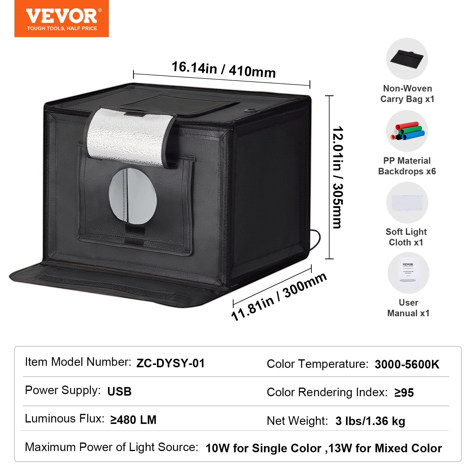 Photo Studio Light Box 3000-5600K Adjustable 3 Color Temperatures,41 x 30 x 30.5cm V952-SYDXNJBH3030P87GWV9