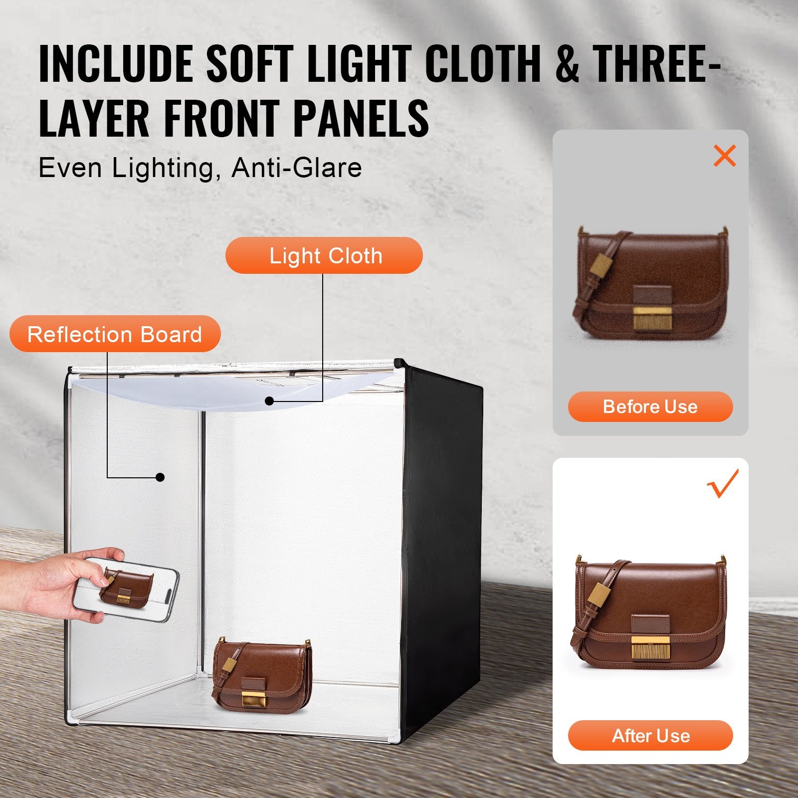 Photo Studio Light Box 5600K with 210 LED Lights Power Adapter, 81.5 x 81.5 x 81.5 cm V952-SYDXNJBH32INLFC4GV3