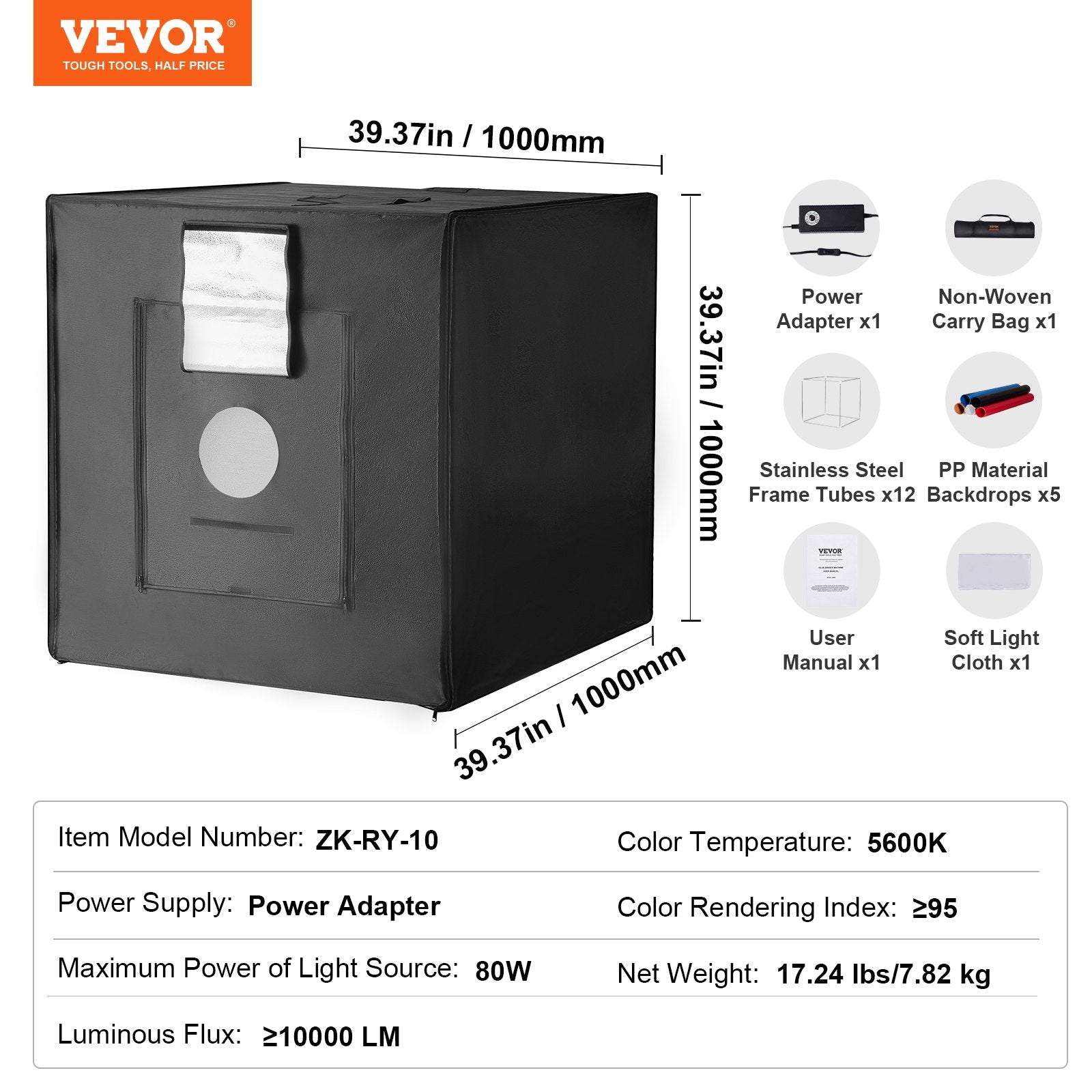 Photo Studio Light Box 5600K with 210 LED Lights Power Adapter,100 x 100 x 100 cm V952-SYDXNJBH39INNNK6JV3