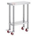 Stainless Steel Work Table with Wheels 24 x 12 x 32 Inch Prep Table with 4 Casters Heavy Duty Work Table for V952-SYGZT12X24INDJL01V0