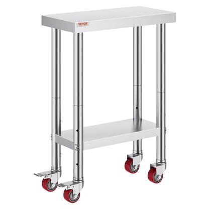 Stainless Steel Work Table with Wheels 24 x 12 x 32 Inch Prep Table with 4 Casters Heavy Duty Work Table for V952-SYGZT12X24INDJL01V0