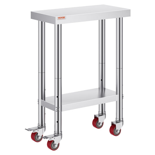 Stainless Steel Work Table with Wheels 24 x 12 x 32 Inch Prep Table with 4 Casters Heavy Duty Work Table for V952-SYGZT12X24INDJL01V0